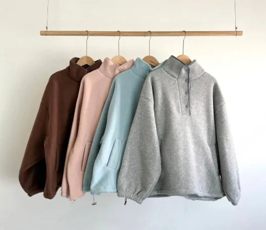 Stand Collar Fleece Loose Sweater Top